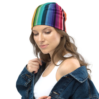 Rainbow Stripes All-Over Print Beanie