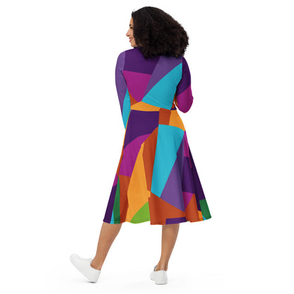 Rainbow Fragments Long-sleeve Midi Dress