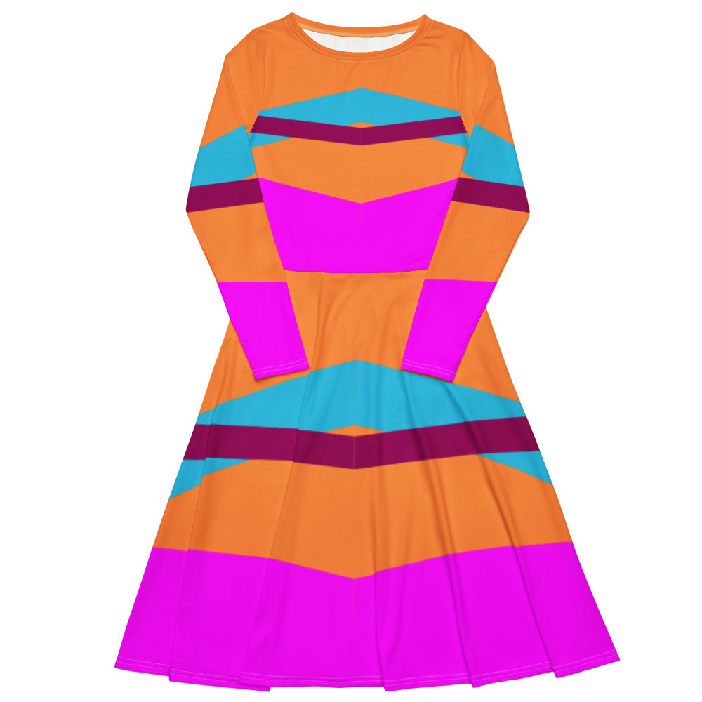 Colorful Blocks Long Sleeve Midi Dress