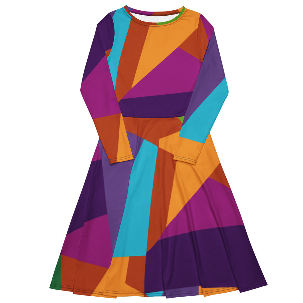 Rainbow Fragments Long-sleeve Midi Dress