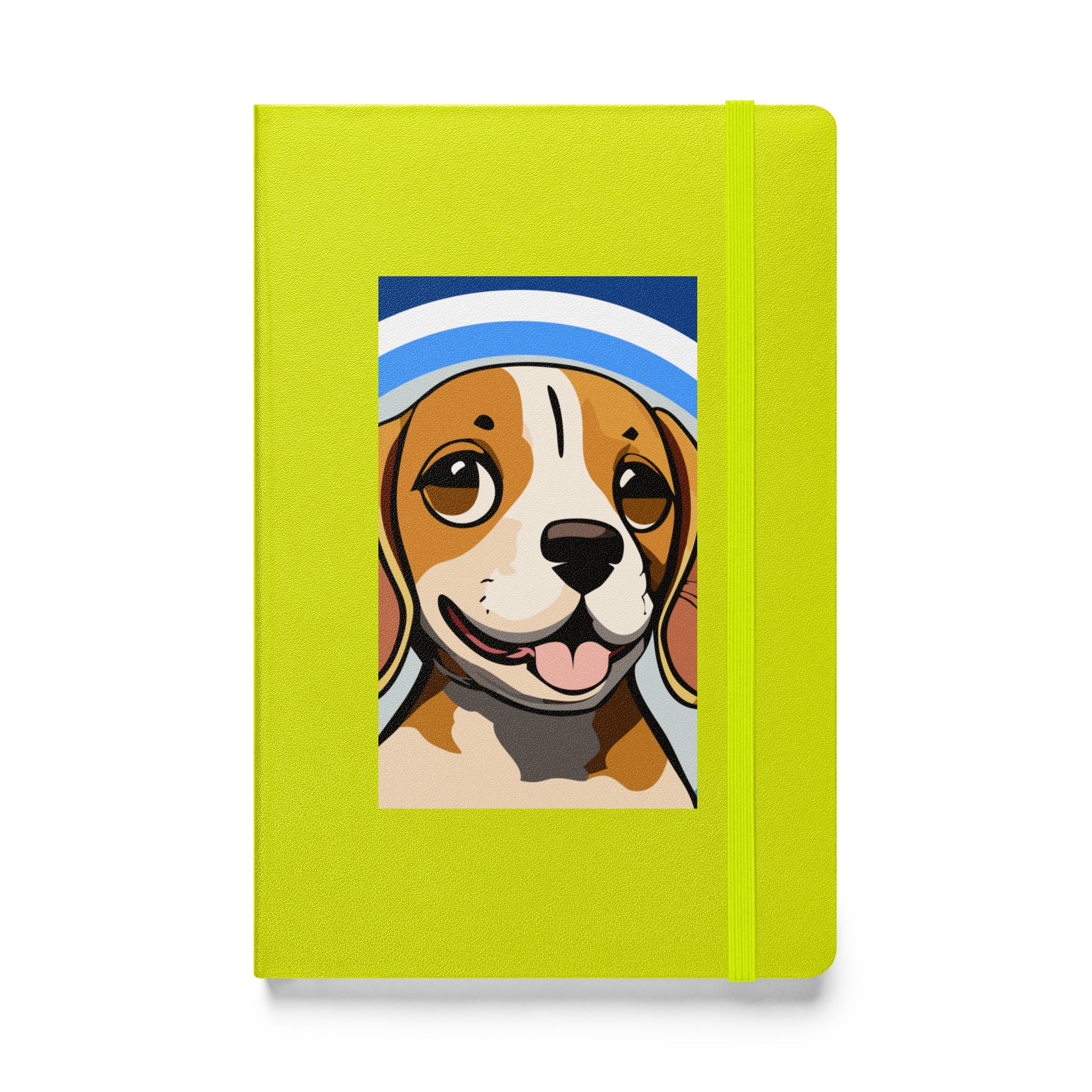 Hardcover notebook in lime yellow, with cute beagle on cover