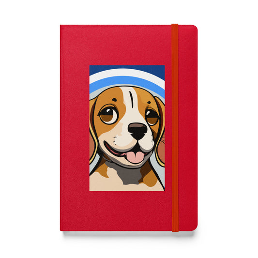 Hardcover notebook in red, with cute beagle on cover