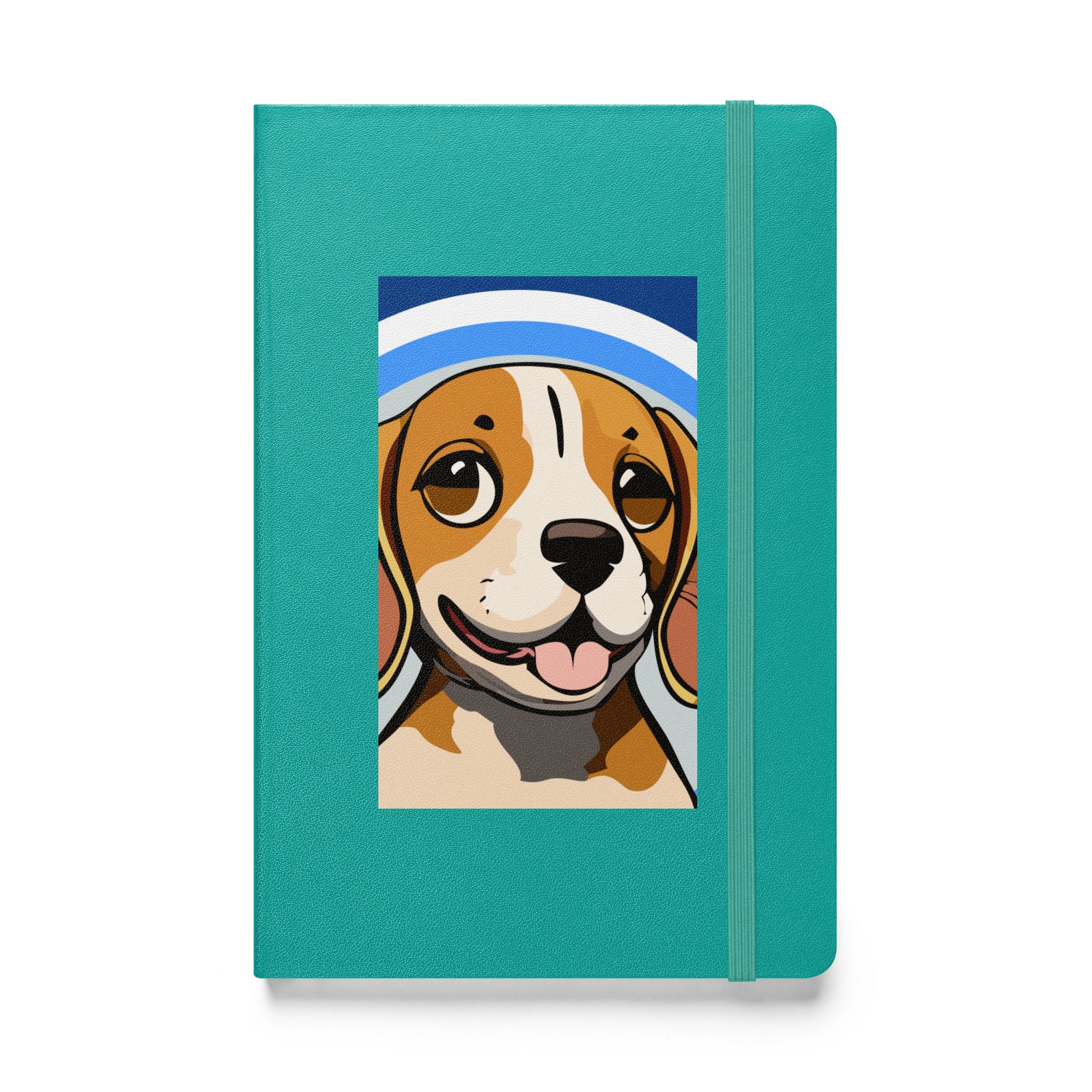 Hardcover notebook in turquoise color, with cute beagle on cover