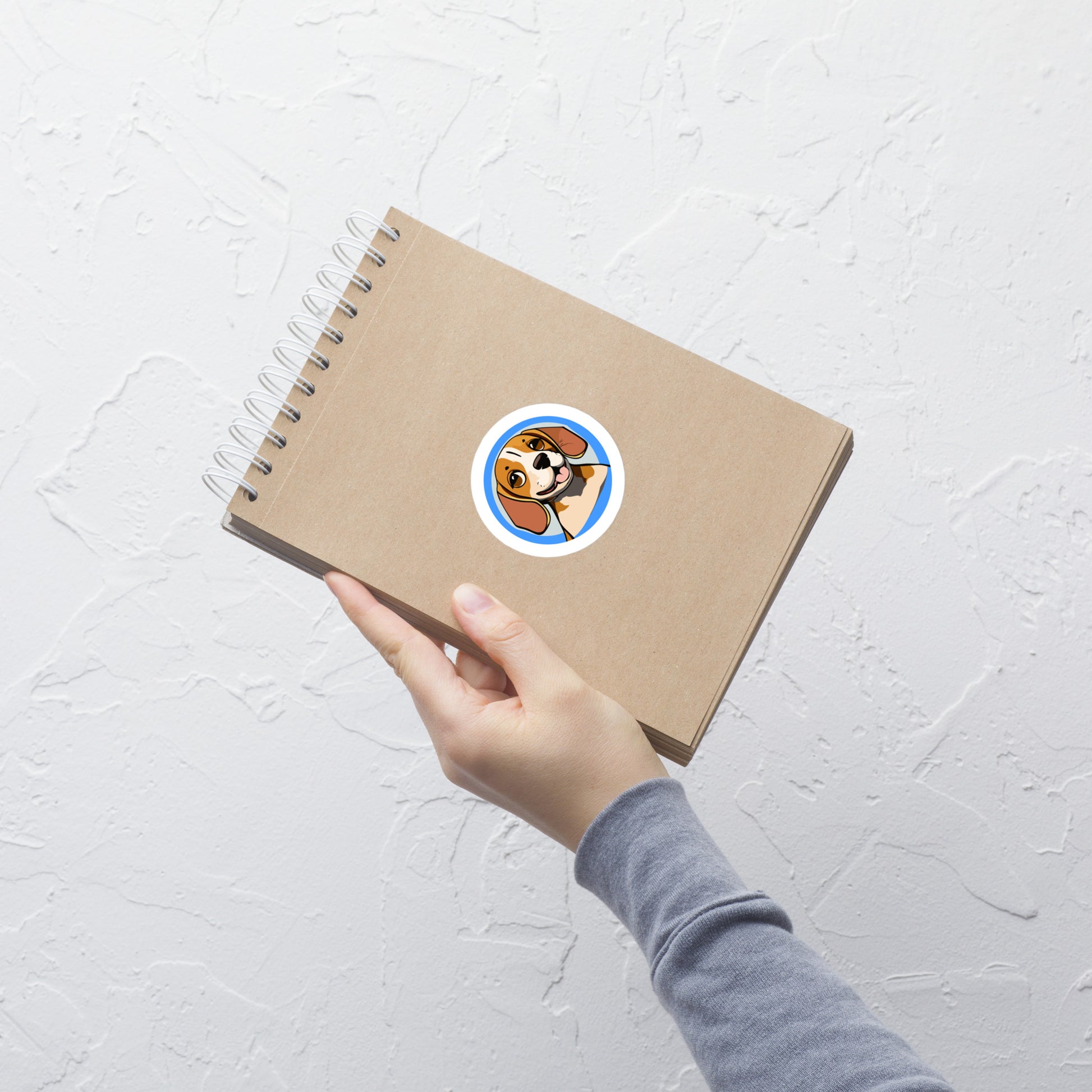 Cute beagle sticker in blue background, 3 inch round