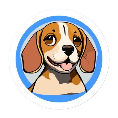 Cute beagle sticker in blue background, 5.5 inch round