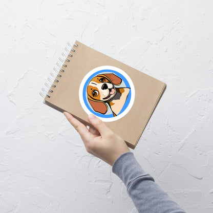 Cute beagle sticker in blue background, 5.5 inch round