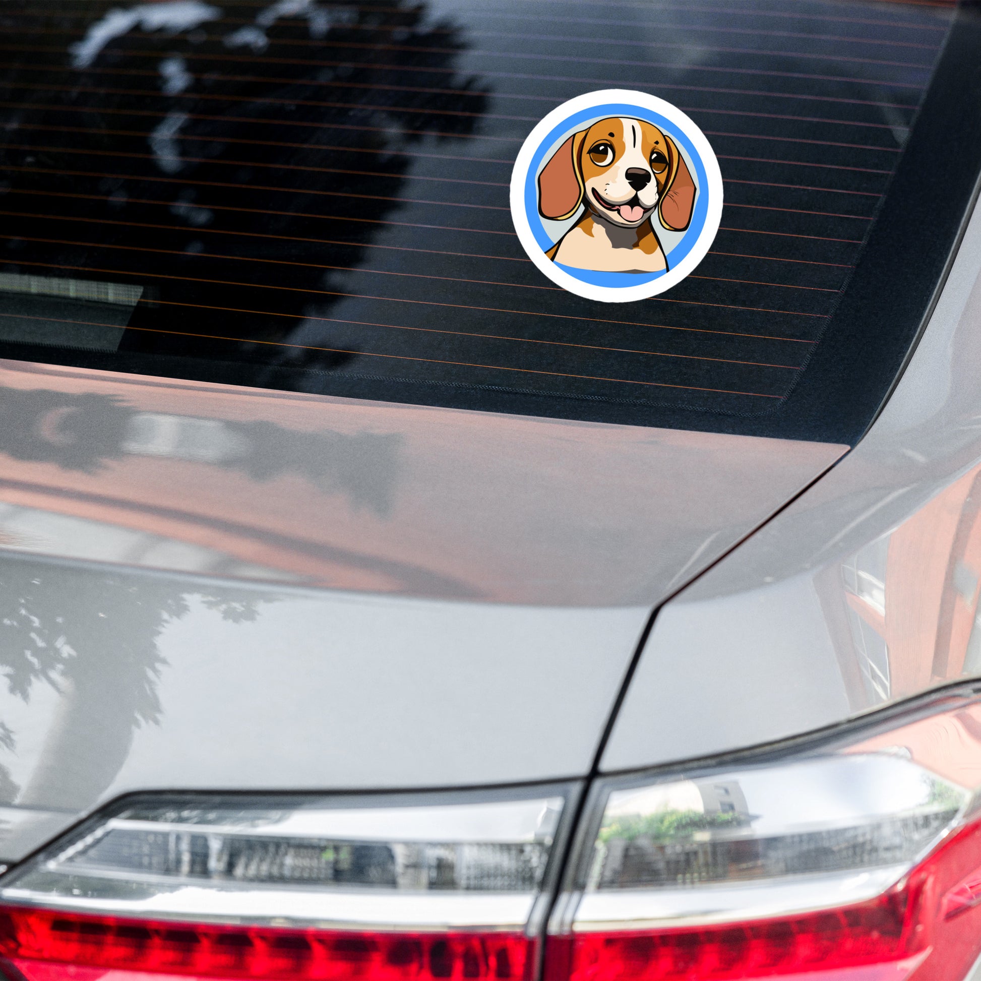 Cute beagle sticker in blue background, 5.5 inch round