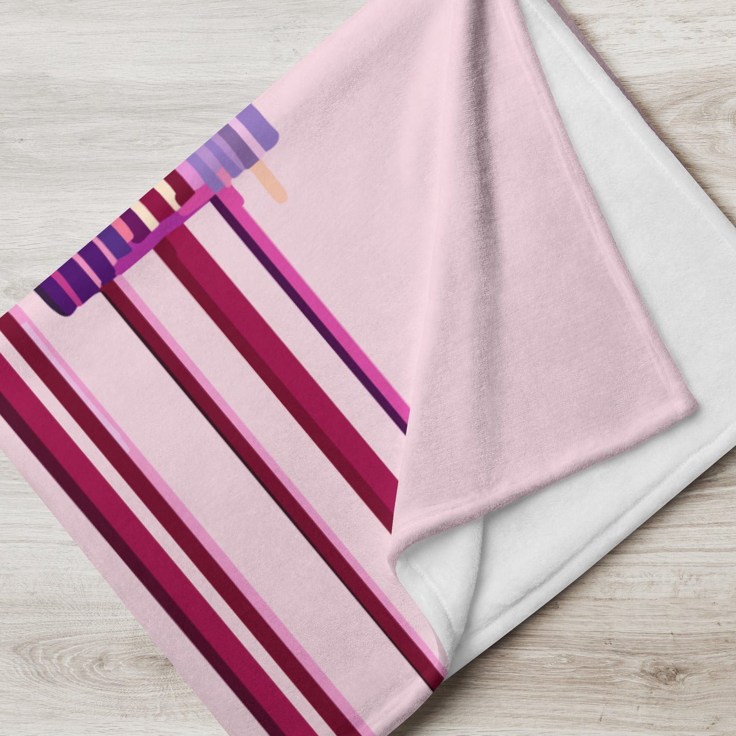 Soft silky blanket in pink with cool popcicle forest design in various berry colors, 60in x 80in