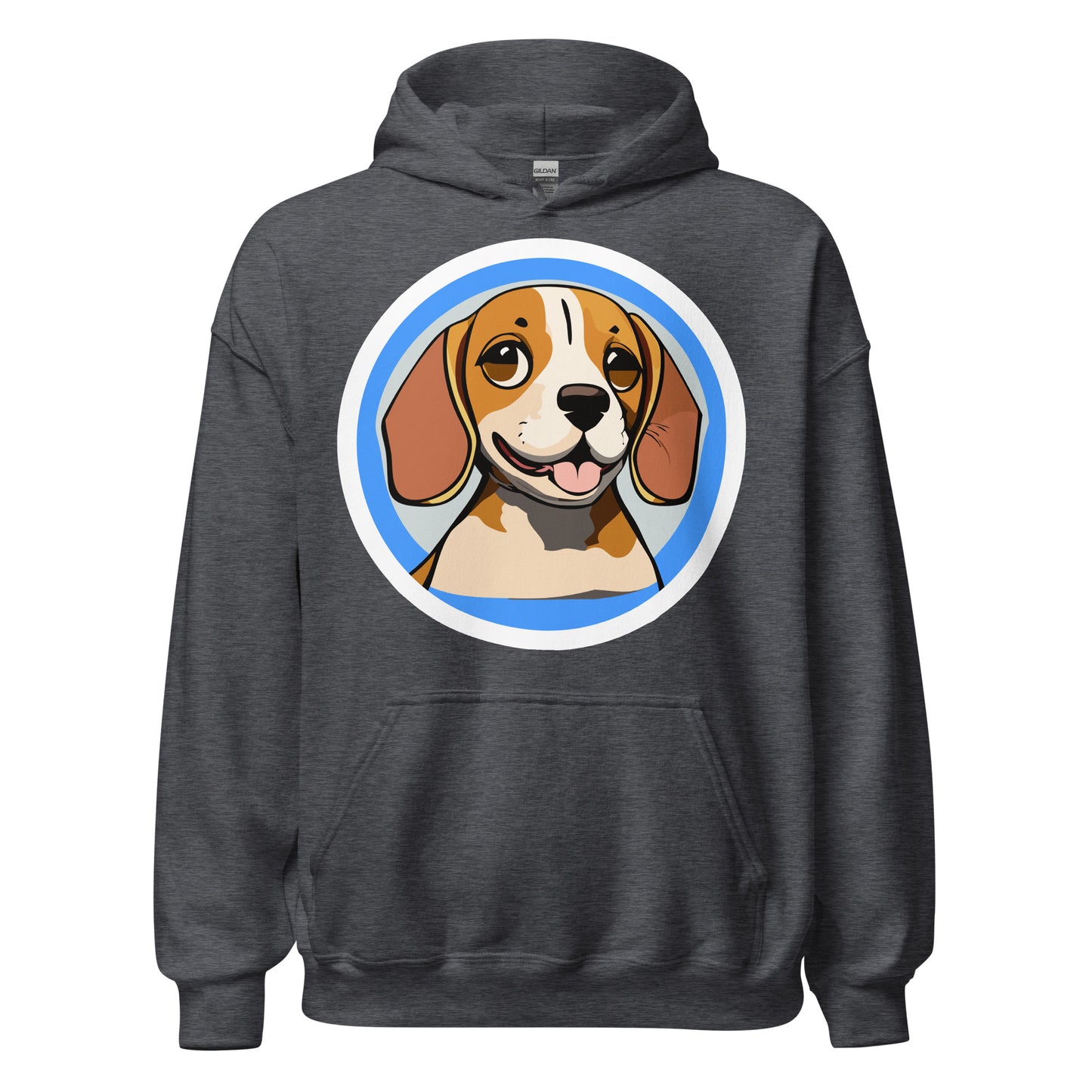 Comfy unisex hoodie for him or her with a cute beagle image, in heather grey color