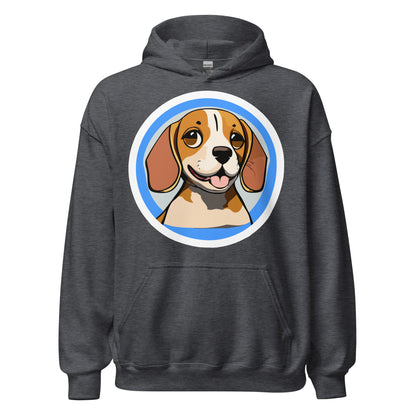 Comfy unisex hoodie for him or her with a cute beagle image, in heather grey color